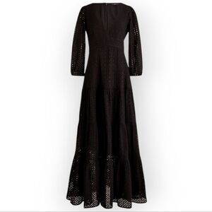 J. Crew Cotton Black Tiered maxi dress in mixed eyelet Size 10